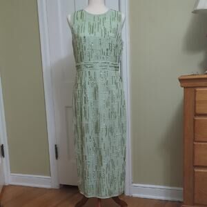 Mac Duggal Green Sheath Midi Dress for Wedding Guest